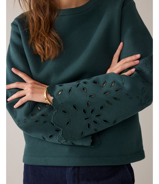 Summum Woman Top Embroidered sleeve - 000650 - Emerald green