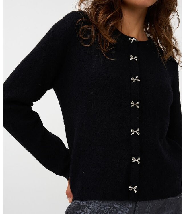 Esqualo Esqualo Sweater bow button fake placket Black