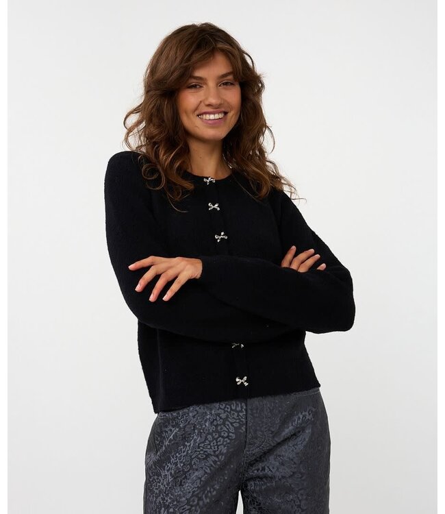 Esqualo Esqualo Sweater bow button fake placket Black