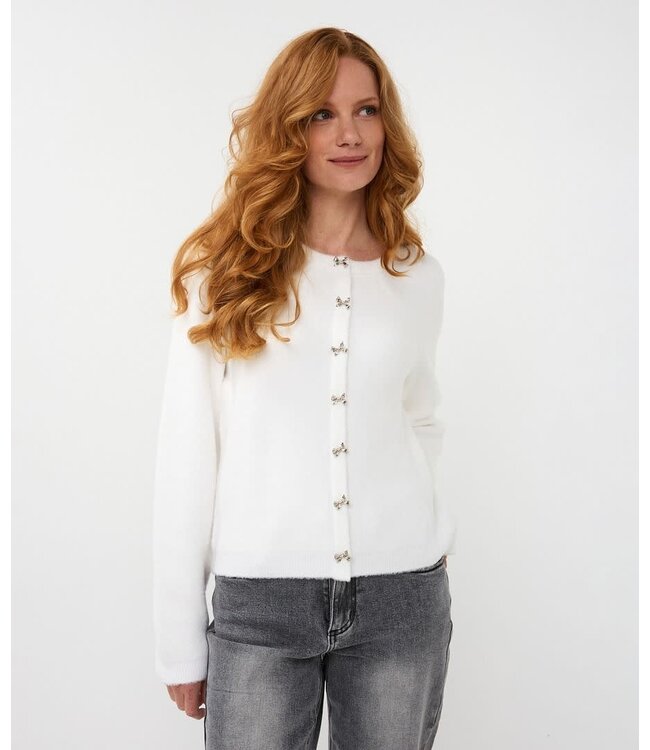 Esqualo Esqualo Sweater bow button fake placket Off White