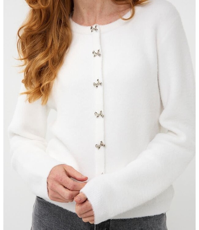 Esqualo Esqualo Sweater bow button fake placket Off White