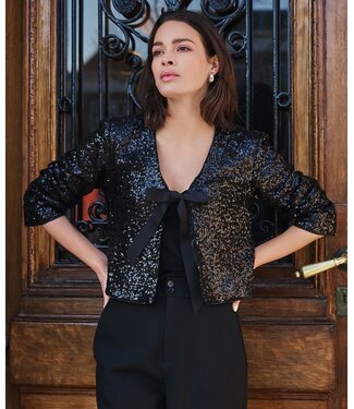Esqualo Esqualo Blazer short bow sequins Black
