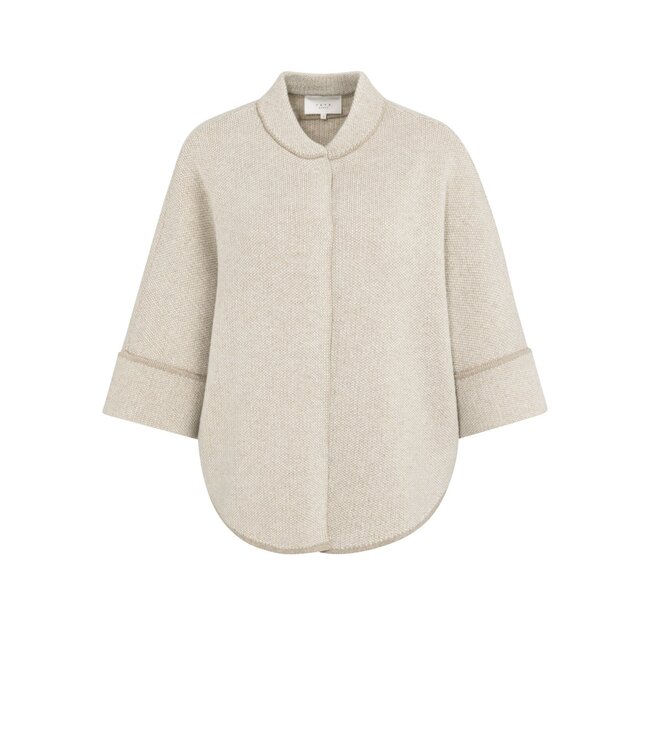 YAYA Chunky knit poncho cardigan with rounded hem - OXFORD TAN BROWN DESSIN