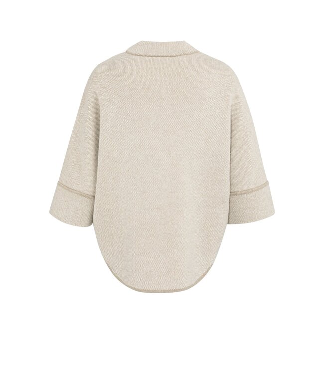 YAYA Chunky knit poncho cardigan with rounded hem - OXFORD TAN BROWN DESSIN