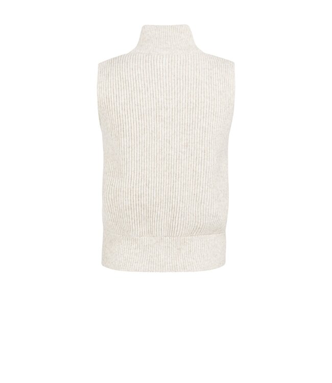 YAYA Ribbed knit sleeveless vest with high neck and zipper - HEATHER GREY MELANGE