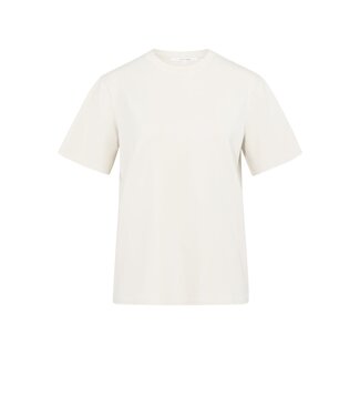 YAYA Short sleeve sweatshirt with ribbed knit neckline - BIRCH BEIGE