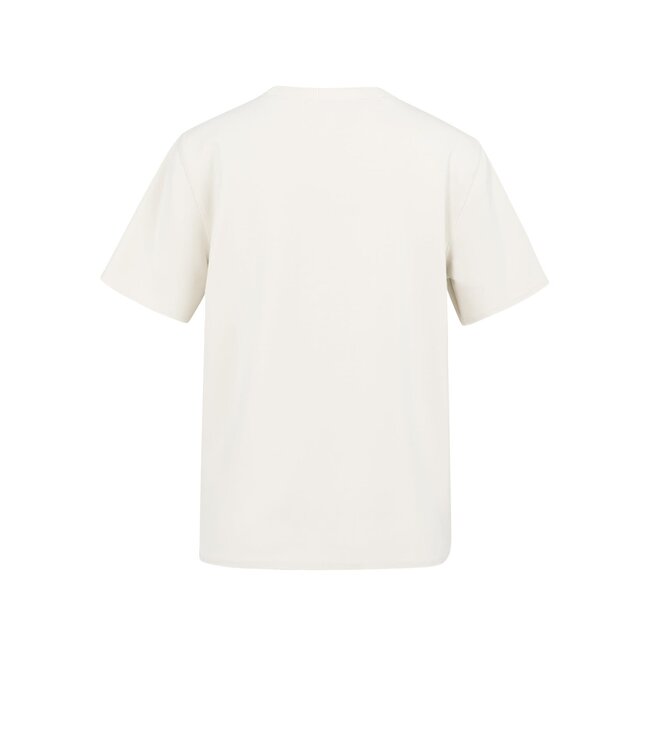 YAYA Short sleeve sweatshirt with ribbed knit neckline - BIRCH BEIGE