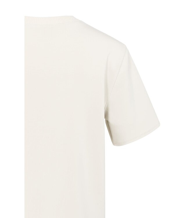 YAYA Short sleeve sweatshirt with ribbed knit neckline - BIRCH BEIGE