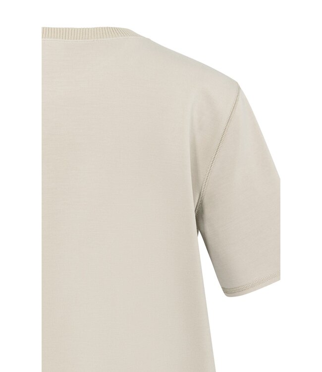 YAYA Short sleeve sweatshirt with ribbed knit neckline - OXFORD TAN BROWN