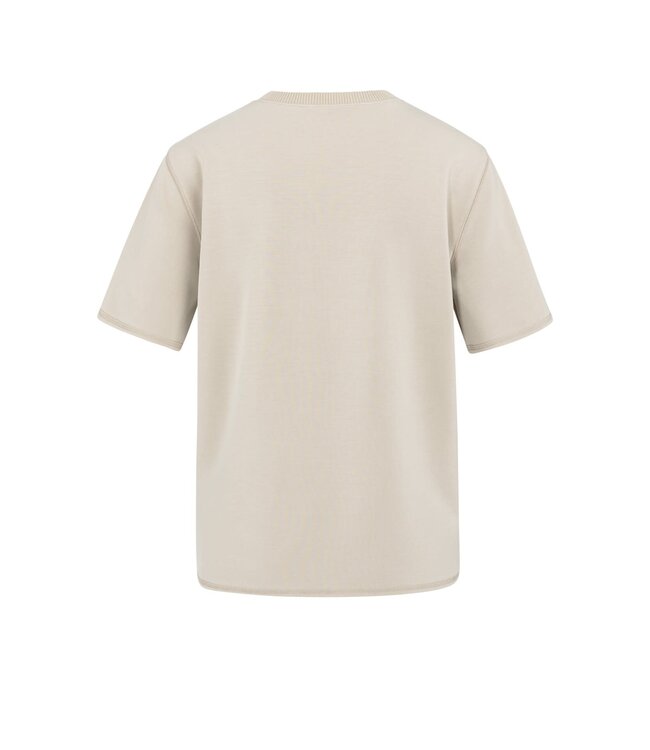 YAYA Short sleeve sweatshirt with ribbed knit neckline - OXFORD TAN BROWN