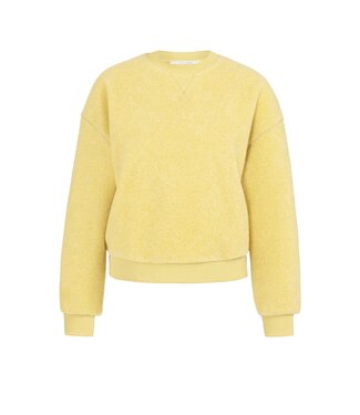 YAYA Teddy sweater with ribbed trims and round neckline - DRIED MOSS GREEN MELANGE