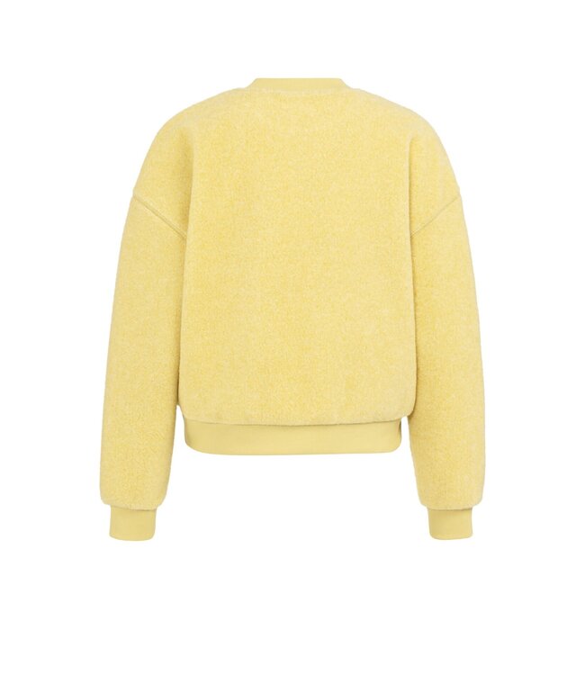 YAYA Teddy sweater with ribbed trims and round neckline - DRIED MOSS GREEN MELANGE