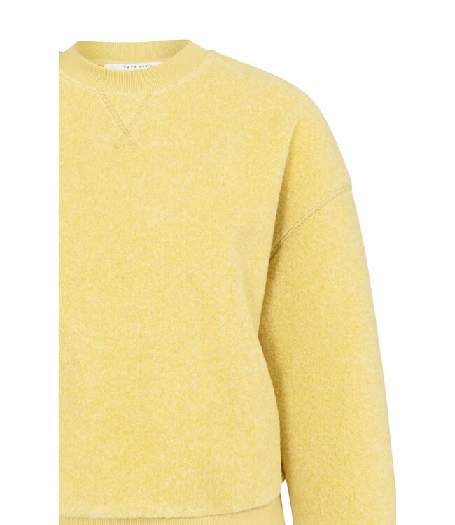 YAYA Teddy sweater with ribbed trims and round neckline - DRIED MOSS GREEN MELANGE