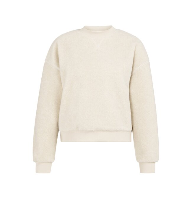 YAYA Teddy sweater with ribbed trims and round neckline - HEATHER GREY MELANGE