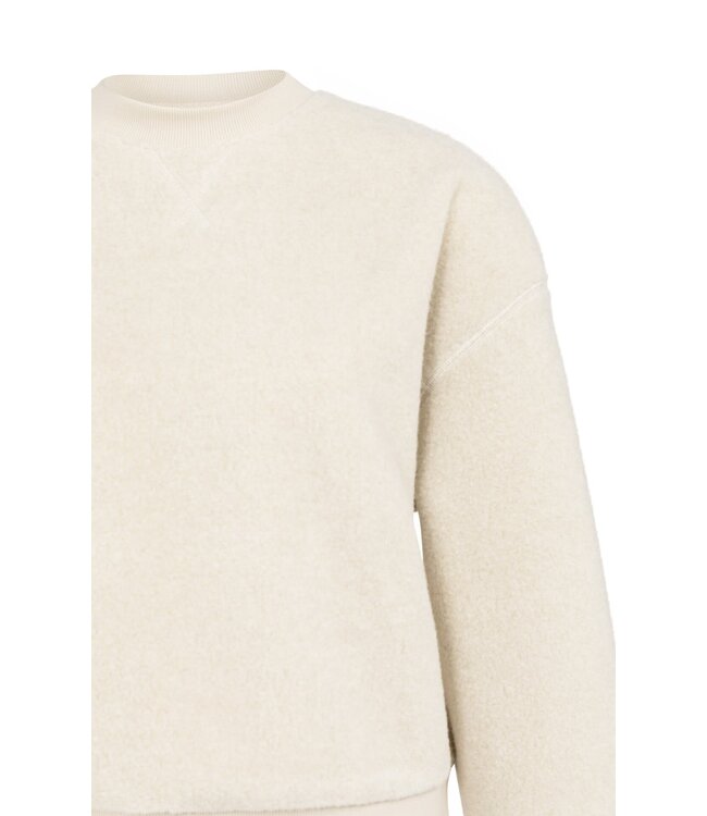 YAYA Teddy sweater with ribbed trims and round neckline - HEATHER GREY MELANGE