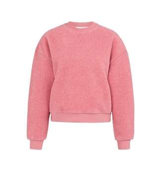 YAYA Teddy sweater with ribbed trims and round neckline - ROSE RED MELANGE