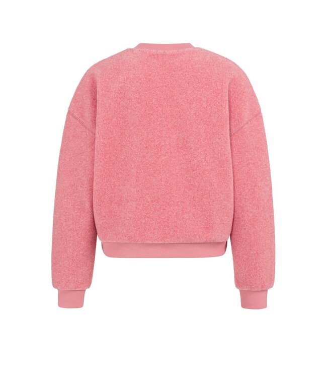 YAYA Teddy sweater with ribbed trims and round neckline - ROSE RED MELANGE