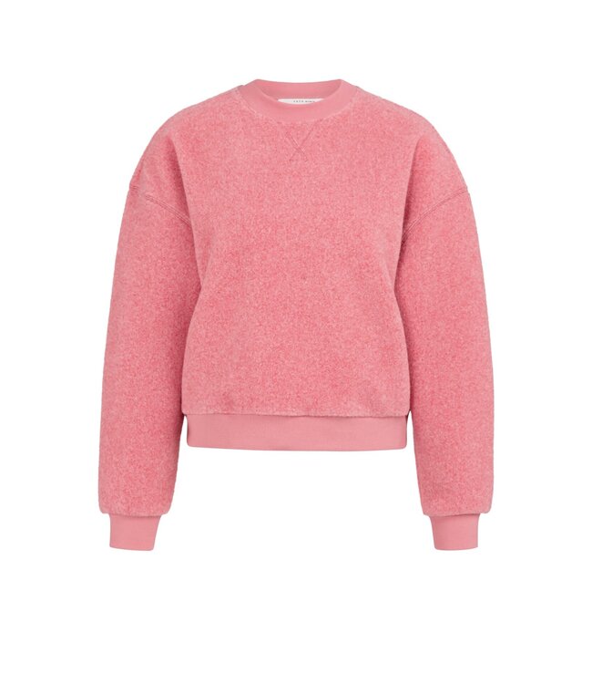 YAYA Teddy sweater with ribbed trims and round neckline - ROSE RED MELANGE