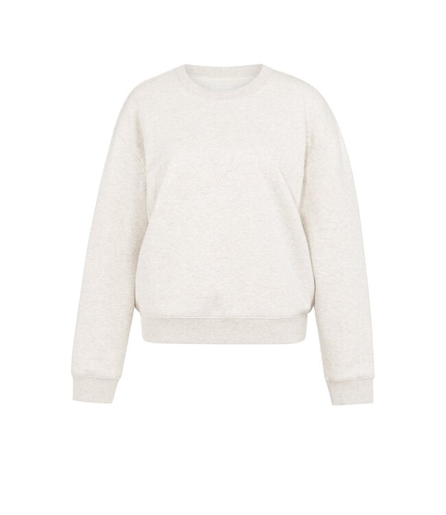 YAYA Sweater with stitched-on text and round neckline - HEATHER GREY MELANGE