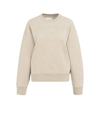 YAYA Sweater in sturdy fabric with washed effect - OXFORD TAN BROWN