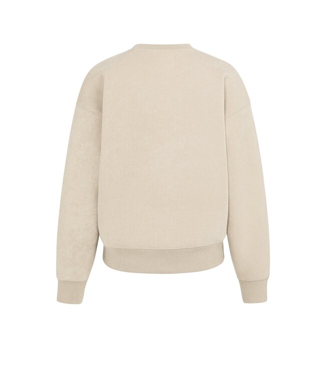 YAYA Sweater in sturdy fabric with washed effect - OXFORD TAN BROWN