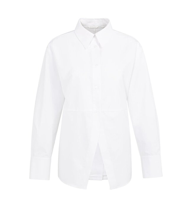 YAYA A-line poplin blouse with front slit detail - PURE WHITE