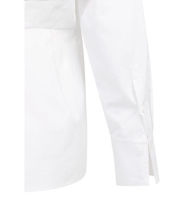 YAYA A-line poplin blouse with front slit detail - PURE WHITE