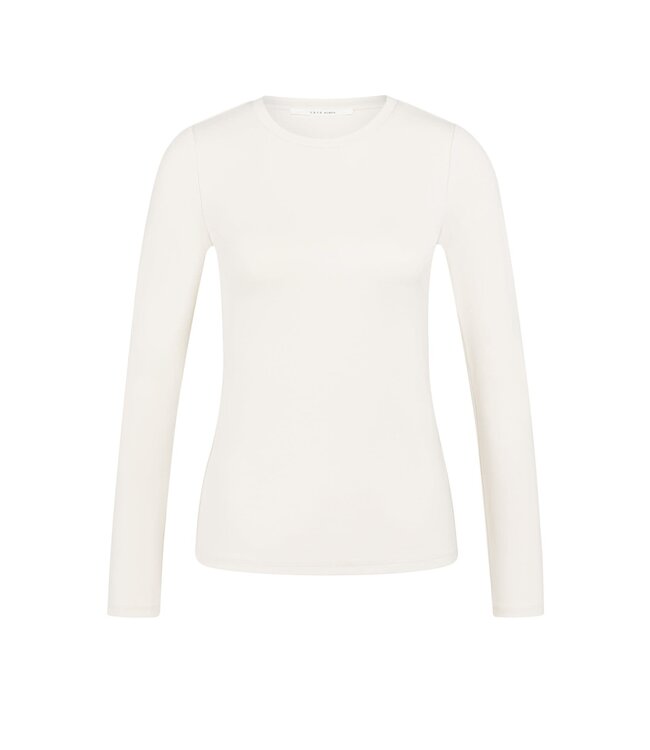 YAYA Long sleeve shirt in heavy cotton with round neckline - BIRCH BEIGE