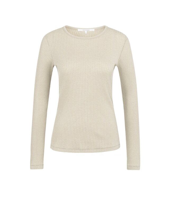 YAYA Ribbed long sleeve shirt with round neckline - OXFORD TAN BROWN