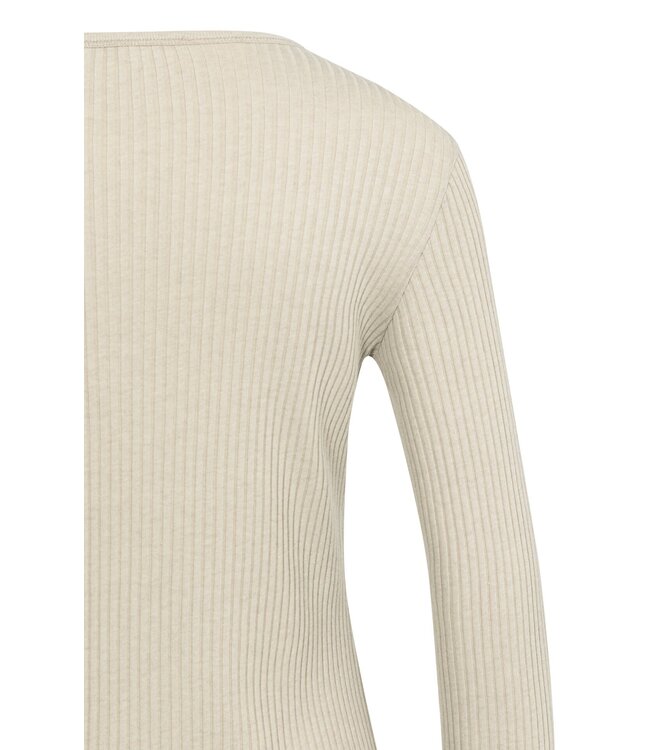 YAYA Ribbed long sleeve shirt with round neckline - OXFORD TAN BROWN