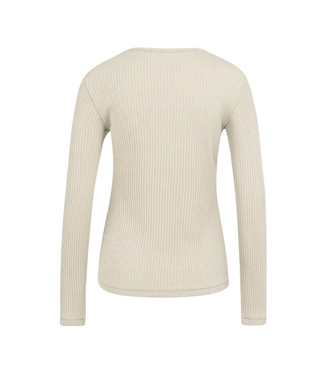YAYA Ribbed long sleeve shirt with round neckline - OXFORD TAN BROWN