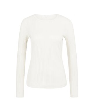 YAYA Ribbed long sleeve shirt with round neckline - SNOWFALL WHITE