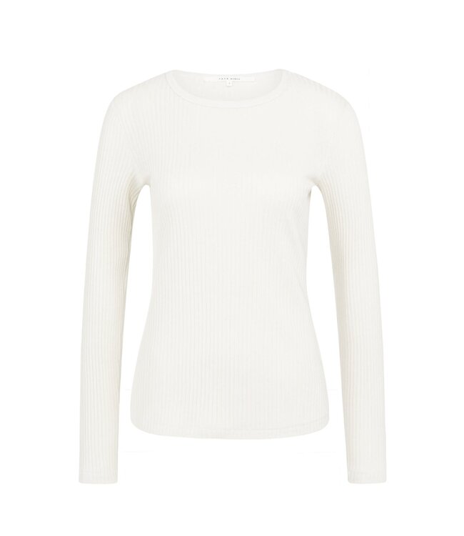 YAYA Ribbed long sleeve shirt with round neckline - SNOWFALL WHITE