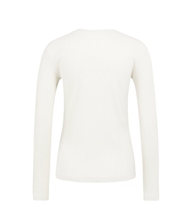 YAYA Ribbed long sleeve shirt with round neckline - SNOWFALL WHITE