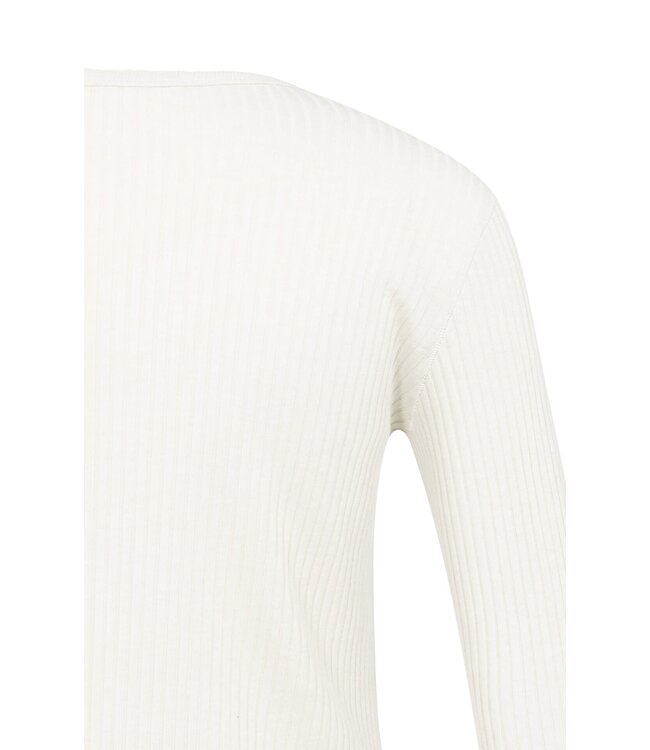 YAYA Ribbed long sleeve shirt with round neckline - SNOWFALL WHITE