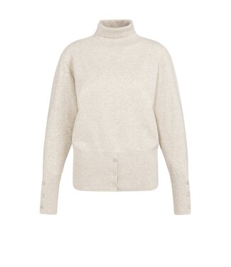 YAYA Knitted high neck sweater with button details - HEATHER GREY MELANGE