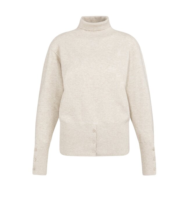 YAYA Knitted high neck sweater with button details - HEATHER GREY MELANGE