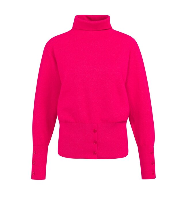 YAYA Knitted high neck sweater with button details - ROSE RED