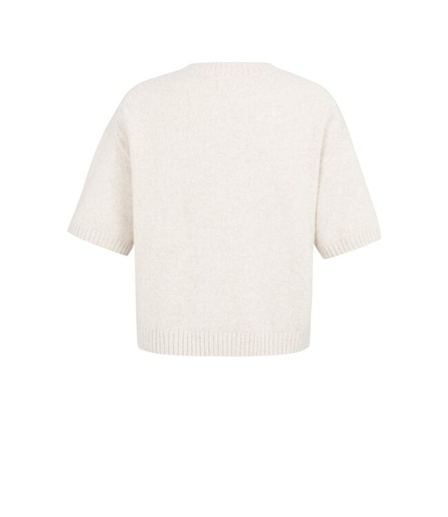 YAYA Short sleeve sweater with fluffy text detail - HEATHER GREY MELANGE