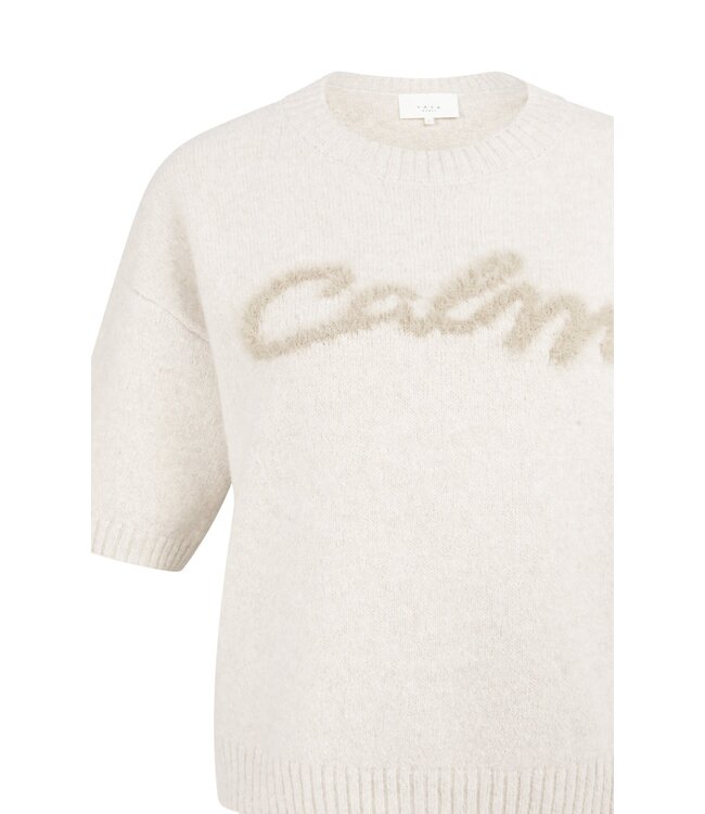 YAYA Short sleeve sweater with fluffy text detail - HEATHER GREY MELANGE