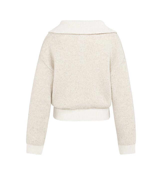 YAYA Knitted sweater with contrast collar and trims - HEATHER GREY DESSIN