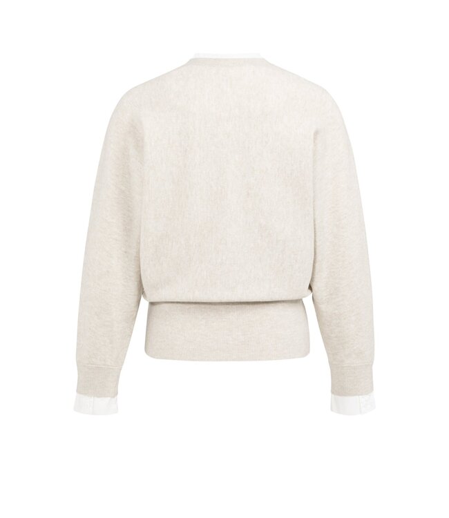 YAYA Sweater with inserted blouse collar and button detail - HEATHER GREY MELANGE