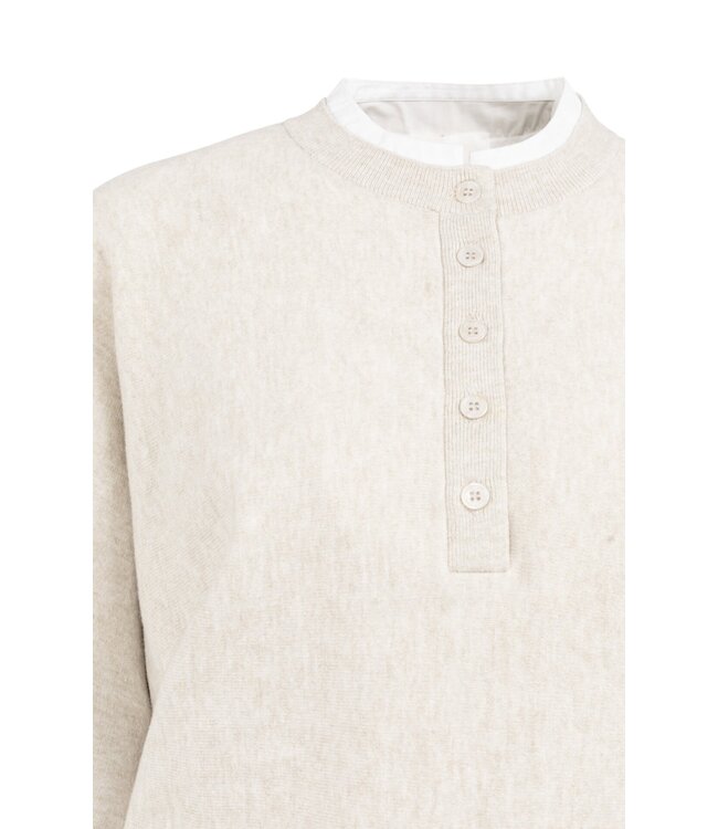 YAYA Sweater with inserted blouse collar and button detail - HEATHER GREY MELANGE