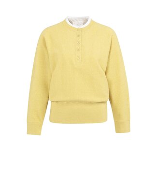 YAYA Sweater with inserted blouse collar and button detail - DRIED MOSS GREEN MELANGE
