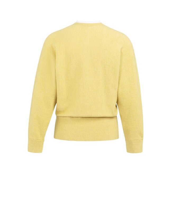 YAYA Sweater with inserted blouse collar and button detail - DRIED MOSS GREEN MELANGE