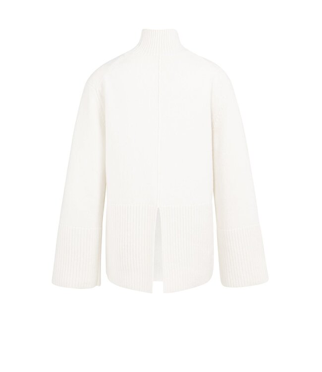 YAYA Knitted sweater with high neck and wide rib trims - SNOWFALL WHITE