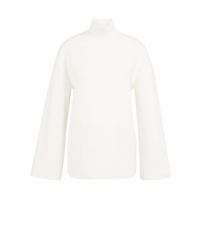 YAYA Knitted sweater with high neck and wide rib trims - SNOWFALL WHITE
