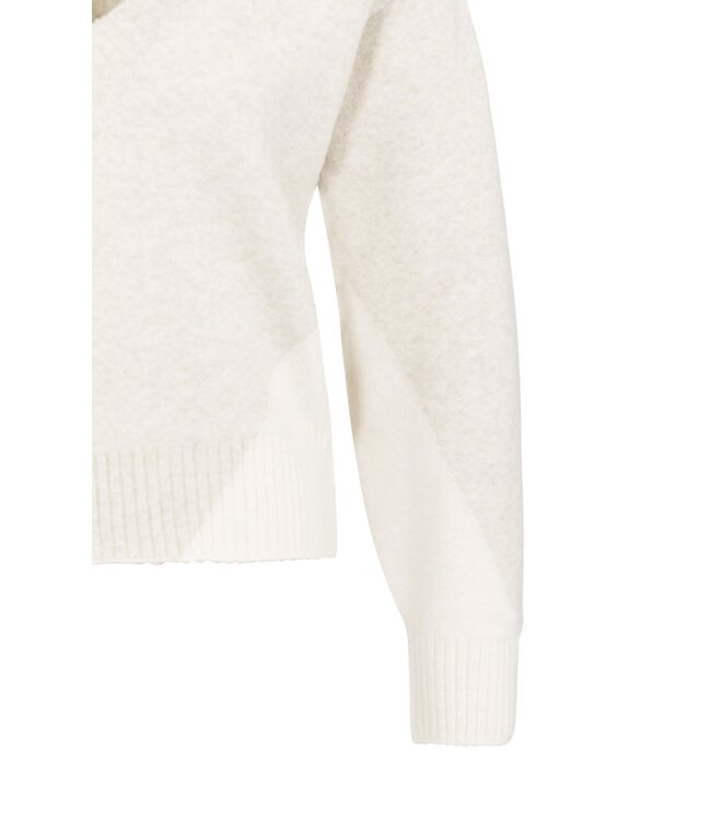 YAYA Knitted sweater with V-neck and colorblock effect - HEATHER GREY DESSIN