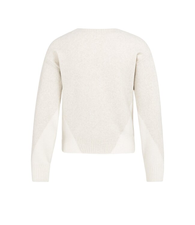 YAYA Knitted sweater with V-neck and colorblock effect - HEATHER GREY DESSIN