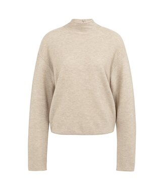 YAYA Textured knit sweater with buttoned back - OXFORD TAN BROWN MELANGE